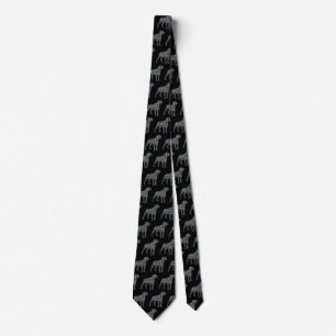 Rottweiler Dog Silhouette Yellow & Blue Grid Black Tie