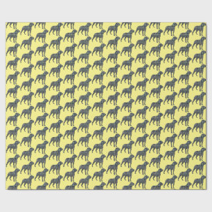 Rottweiler Dog Silhouette Yellow/Blue Grid Yellow Wrapping Paper