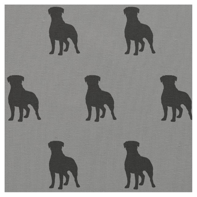 Rottweiler Dog Silhouettes Grey and Black Fabric (Close Up)