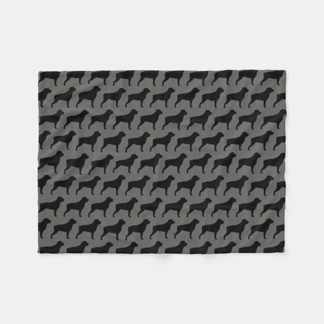 Rottweiler Dog Silhouettes Pattern Grey and Black Fleece Blanket (Front (Horizontal))