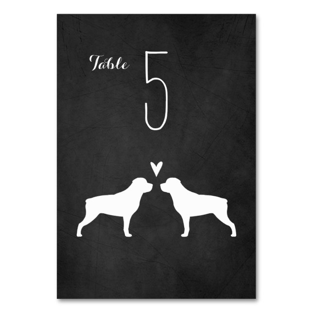 Rottweiler Dog Silhouettes Wedding Reception Table Number (Front)