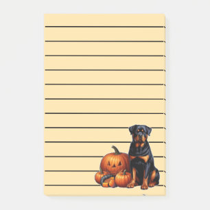 Rottweiler Dog Sitting by Halloween Pumpkins Post-it Notes
