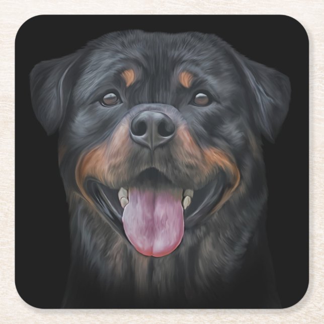 Rottweiler dog square paper coaster (Front)