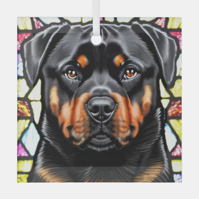 Rottweiler Dog "Stained Glass"  Glass Tree Decoration (Front)