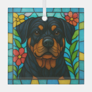 Rottweiler Dog "Stained Glass"  Glass Tree Decoration