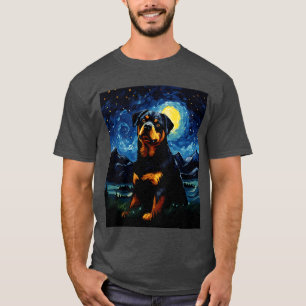 Rottweiler Dog Starry Night Van Gogh Art Lover T-Shirt
