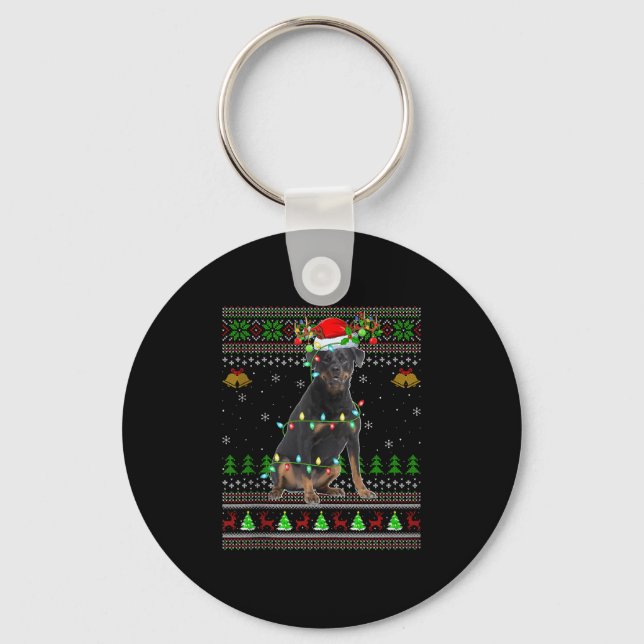 Rottweiler Dog Ugly Christmas Sweaters Holiday San Key Ring (Front)