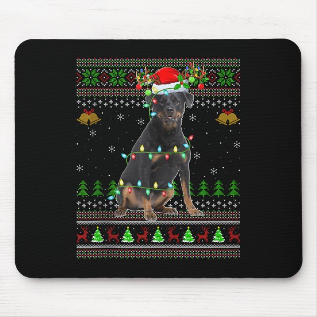 Rottweiler Dog Ugly Christmas Sweaters Holiday San Mouse Mat (Front)