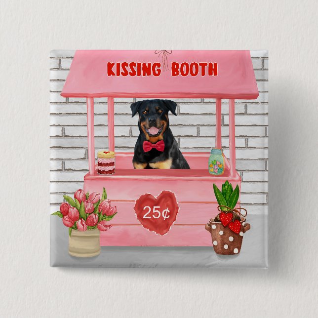 Rottweiler Dog Valentine's Day Kissing Booth 15 Cm Square Badge (Front)