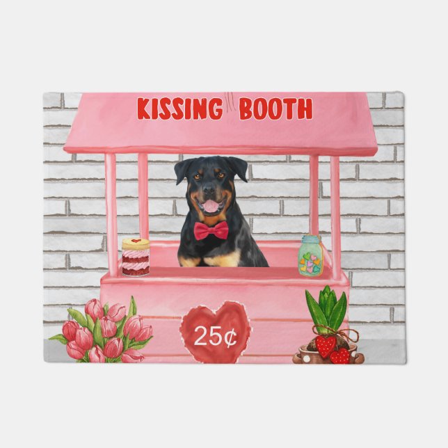 Rottweiler Dog Valentine's Day Kissing Booth Doormat (Front)
