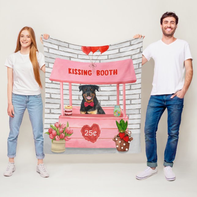 Rottweiler Dog Valentine's Day Kissing Booth Fleece Blanket (In Situ)