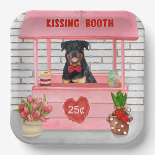 Rottweiler Dog Valentine's Day Kissing Booth Paper Plate