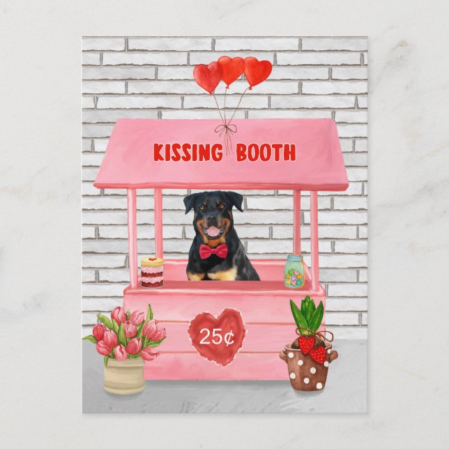 Rottweiler Dog Valentine's Day Kissing Booth Postcard (Front)