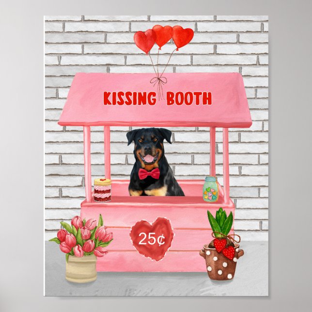 Rottweiler Dog Valentine's Day Kissing Booth Poster (Front)