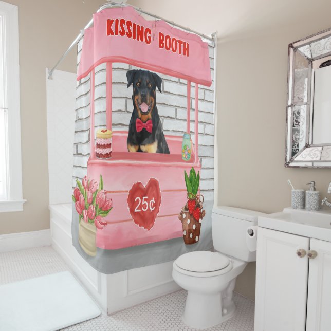 Rottweiler Dog Valentine's Day Kissing Booth Shower Curtain (In Situ)
