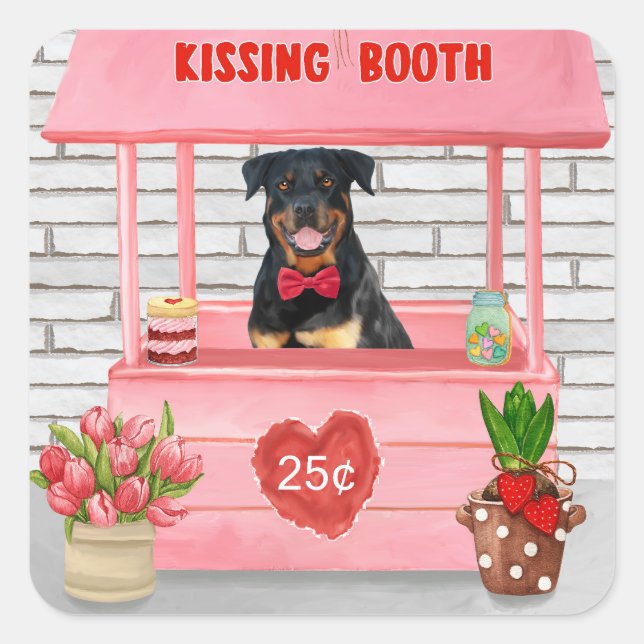 Rottweiler Dog Valentine's Day Kissing Booth Square Sticker (Front)