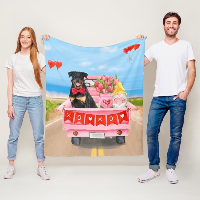 Rottweiler Dog Valentine's Day Truck  Fleece Blanket (In Situ)