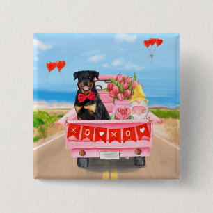 Rottweiler Dog Valentine's Day Truck Hearts 15 Cm Square Badge