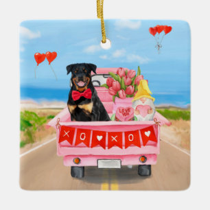 Rottweiler Dog Valentine's Day Truck Hearts Ceramic Ornament