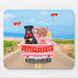 Rottweiler Dog Valentine's Day Truck Hearts Mouse Mat