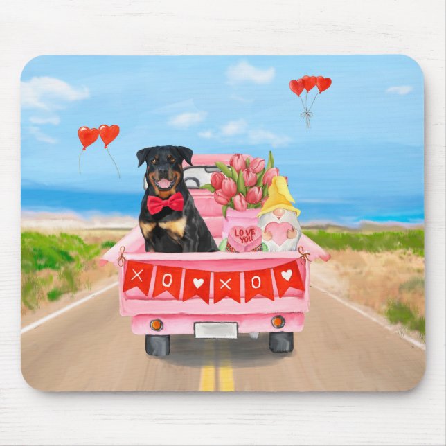 Rottweiler Dog Valentine's Day Truck Hearts Mouse Mat (Front)