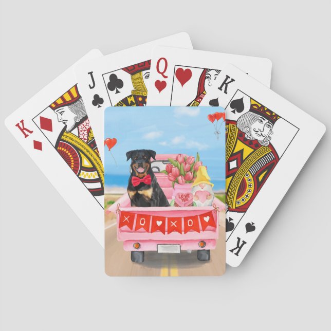 Rottweiler Dog Valentine's Day Truck Hearts Playing Cards (Back)