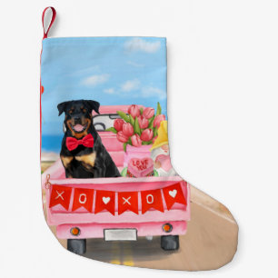 Rottweiler Dog Valentine's Day Truck Hearts Small Christmas Stocking