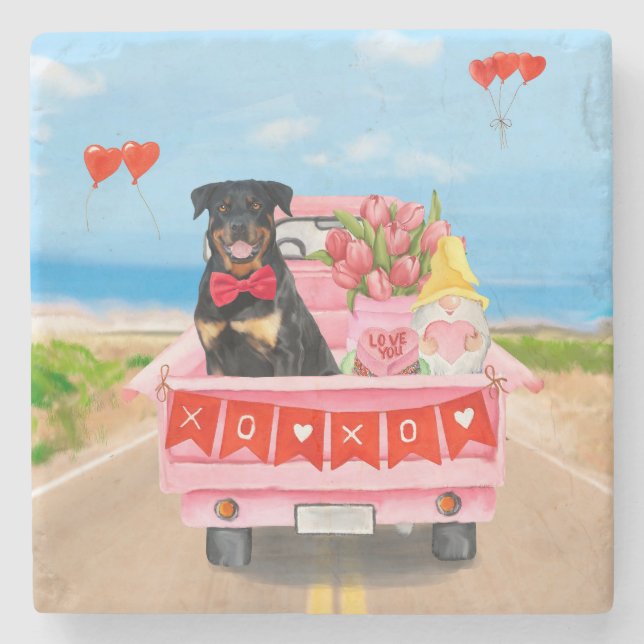 Rottweiler Dog Valentine's Day Truck Hearts Stone Coaster (Front)