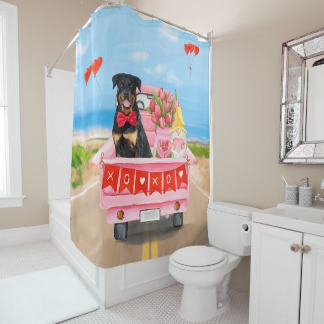 Rottweiler Dog Valentine's Day Truck Shower Curtain (In Situ)