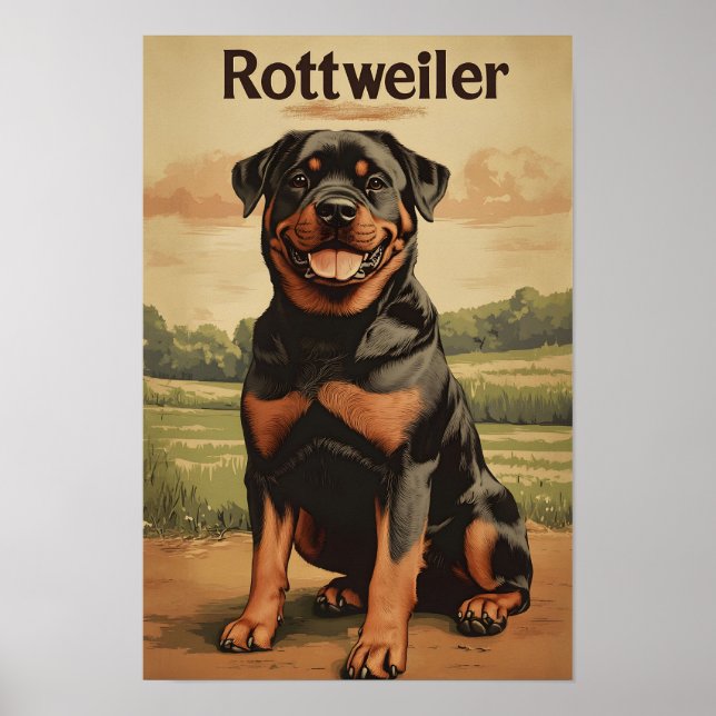 Rottweiler Dog Vintage Art Poster (Front)