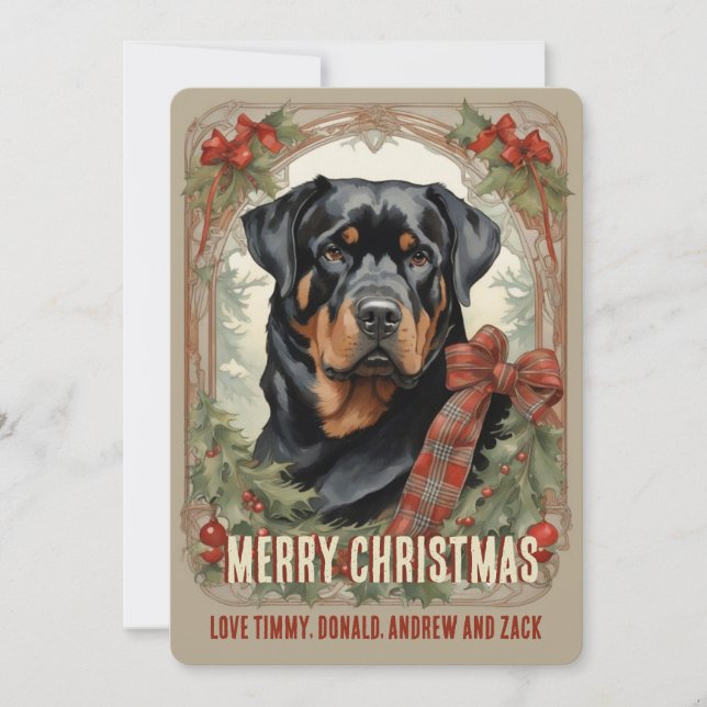 Rottweiler Dog Vintage Christmas Card (Front)