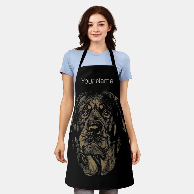 Rottweiler Dog Vintage Portrait Rottie Design Apron (Worn)