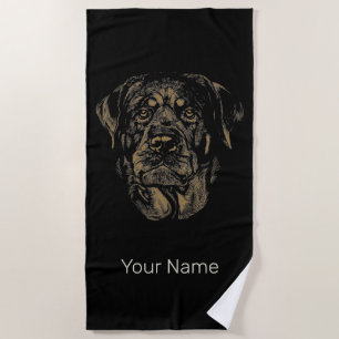 Rottweiler Dog Vintage Portrait Rottie Design Beach Towel