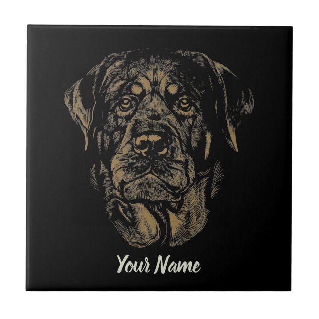 Rottweiler Dog Vintage Portrait Rottie Design Tile (Front)
