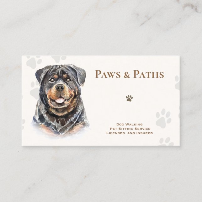 Rottweiler Dog Walker Pet Sitting    Business Card (Front)