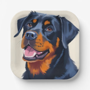 Rottweiler Dog Watercolor Pet Painting Paper Plate