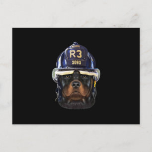 rottweiler dog wearing firefighter helmet premium announcement postcard