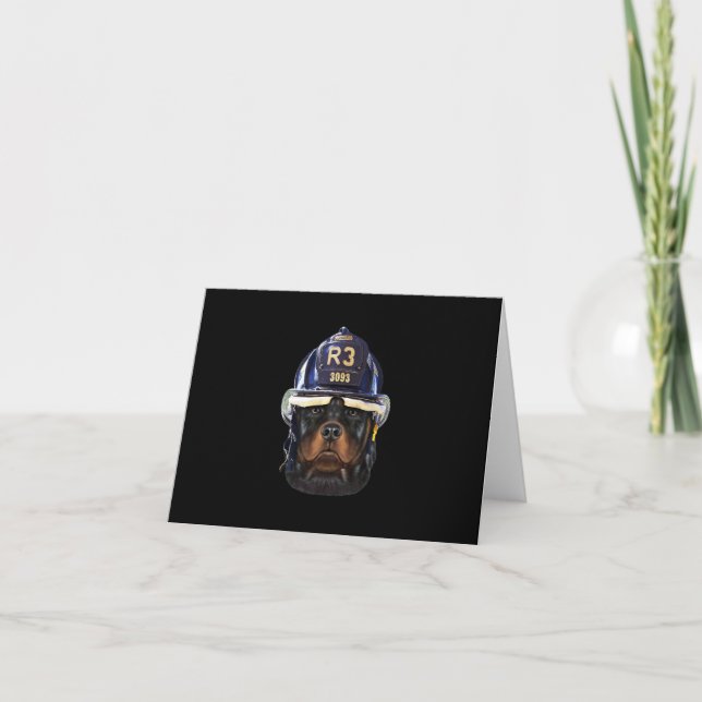 rottweiler dog wearing firefighter helmet premium note card (Front)