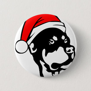Rottweiler Dog wearing Red Christmas Santa Hat 6 Cm Round Badge