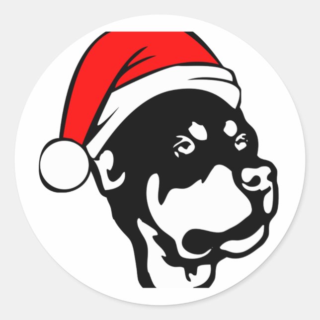 Rottweiler Dog wearing Red Christmas Santa Hat Classic Round Sticker (Front)