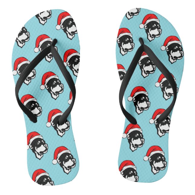 Rottweiler Dog wearing Red Christmas Santa Hat Flip Flops (Footbed)