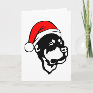 Rottweiler Dog wearing Red Christmas Santa Hat Holiday Card