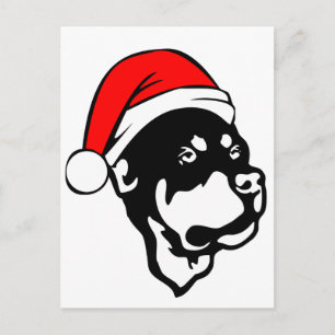 Rottweiler Dog wearing Red Christmas Santa Hat Holiday Postcard