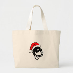 Rottweiler Dog wearing Red Christmas Santa Hat Large Tote Bag