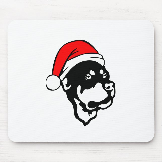 Rottweiler Dog wearing Red Christmas Santa Hat Mouse Mat (Front)