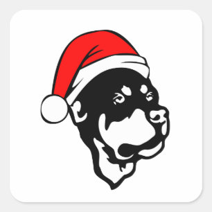 Rottweiler Dog wearing Red Christmas Santa Hat Square Sticker