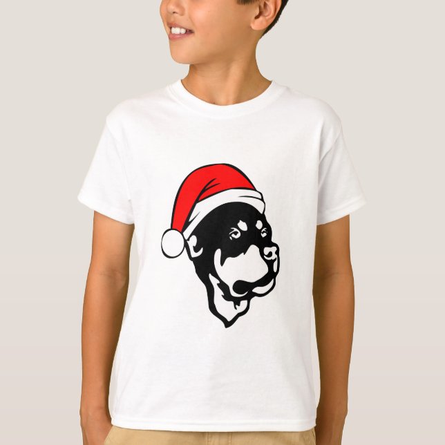 Rottweiler Dog wearing Red Christmas Santa Hat T-Shirt (Front)