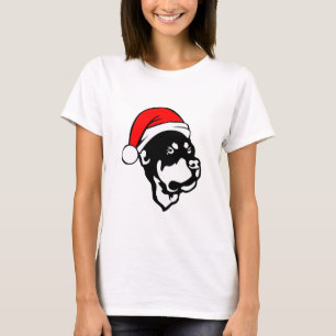 Rottweiler Dog wearing Red Christmas Santa Hat T-Shirt