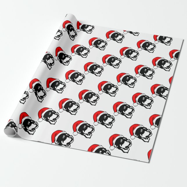 Rottweiler Dog wearing Red Christmas Santa Hat Wrapping Paper (Unrolled)