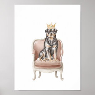 Rottweiler Dog Wearing Royal Crown Poster